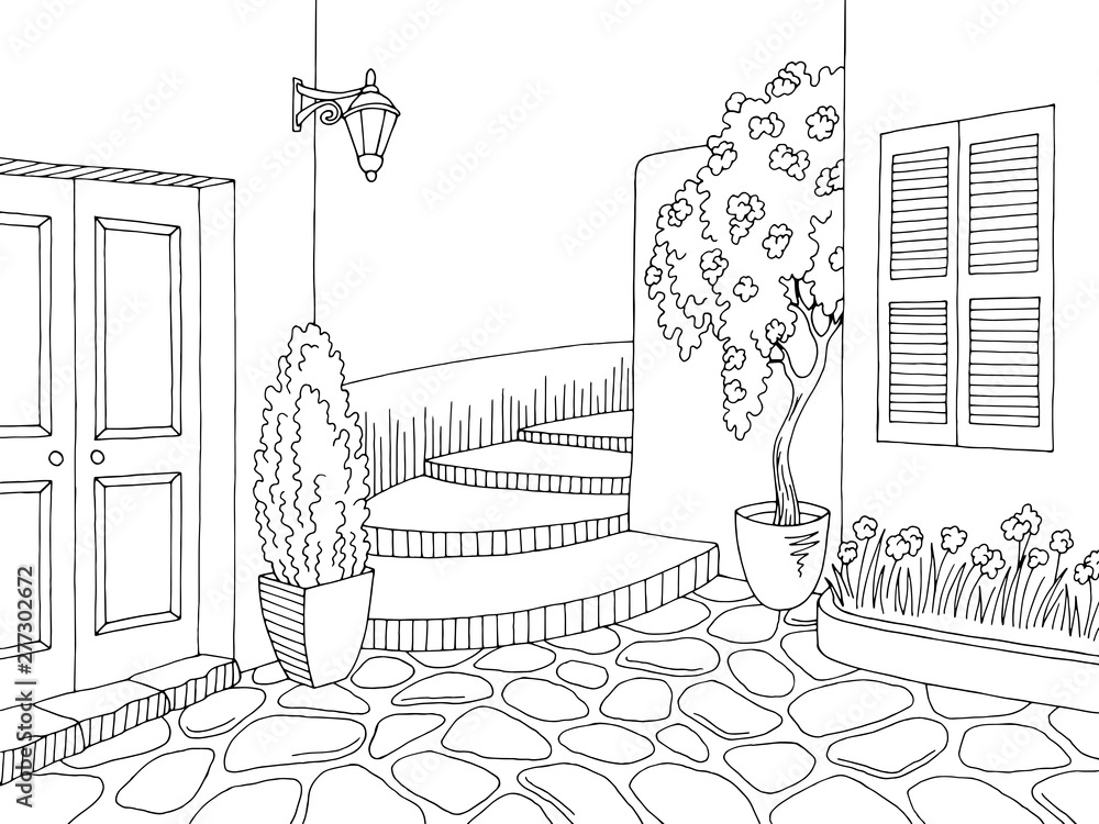 Old street graphic black white city landscape sketch illustration vector Old street graphic black white city landscape sketch illustration vector