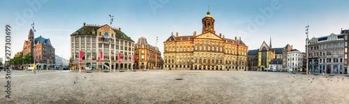Royal Palace on the dam square in Amsterdam, Netherlands, panorama.
