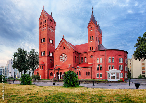 Red Church or Church Of Saints Simon and Helen at independence Square in Minsk, Belarus