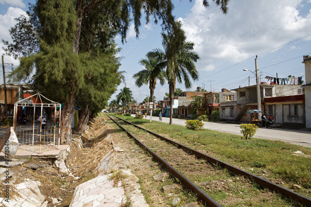 custom made wallpaper toronto digitalBayamo, Cuba - July 16, 2018: Railway crossing in Bayamo. Bayamo is the capital city of the Granma Province of Cuba and one of the largest cities in the Oriente region