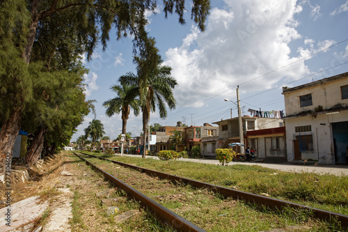 Canvastavla Bayamo, Cuba - July 16, 2018: Railway crossing in Bayamo