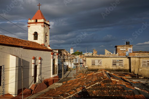 Photography Camaguey, Cuba - July 18, 2018: View of the roofs from casa particular in Camagu