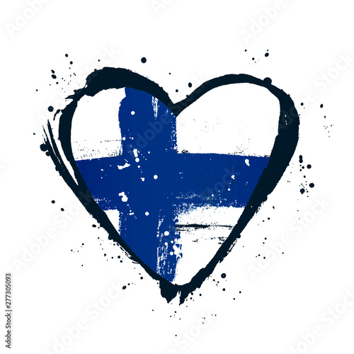 Finnish flag in the form of a big heart. Vector illustration