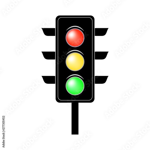 Stoplight sign. Icon traffic light on white background. Symbol regulate movement safety and warning. Electricity semaphore regulate transportation on crossroads urban road. Vector illustration.