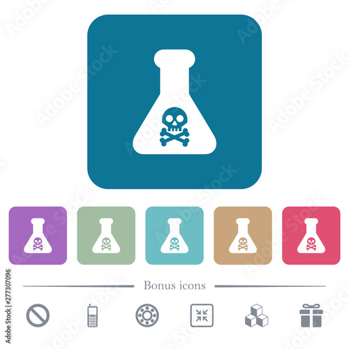 Dangerous chemical experiment flat icons on color rounded square backgrounds