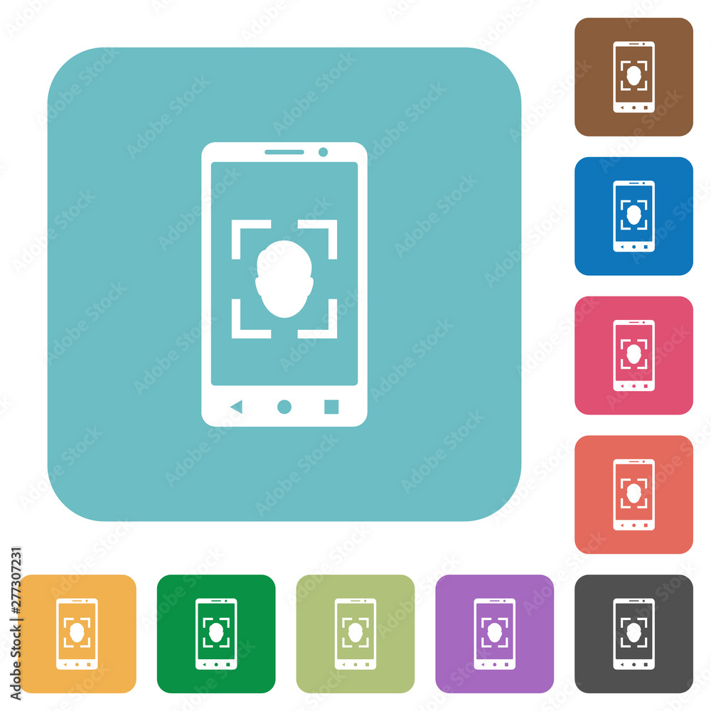 Mobile face detection rounded square flat icons Mobile face detection rounded square flat icons