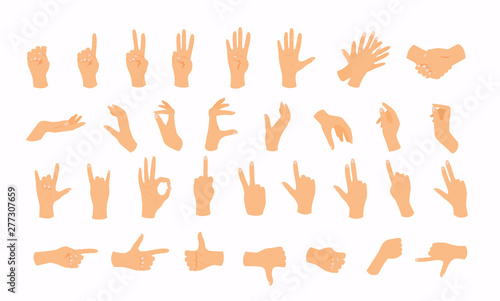 Hands in various gestures. Flat design modern vector illustration concept.