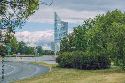 City Riga, Latvia Republic. City skyline and nature. Glass tower. July 4. 2019 Travel photo. photo