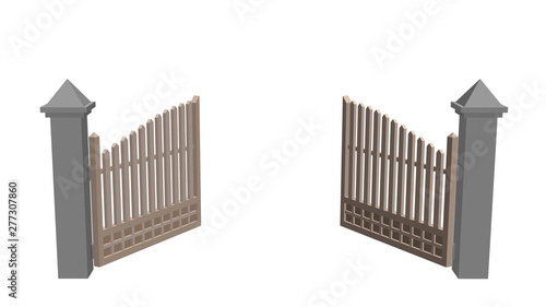 Open gate. Isolated on whit...