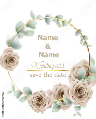 Wedding wreath watercolor roses Vector. Vintage decor design frames. Round sh...