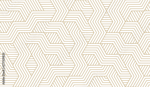 Obraz na plátně Abstract simple geometric vector seamless pattern with gold line texture on white background
