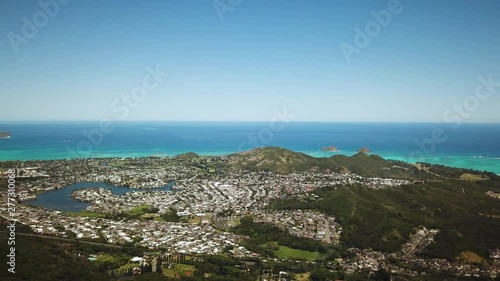 Panoramic Drone View of Kailua and Kaneohe and the beautiful coastline of Oahu. photo