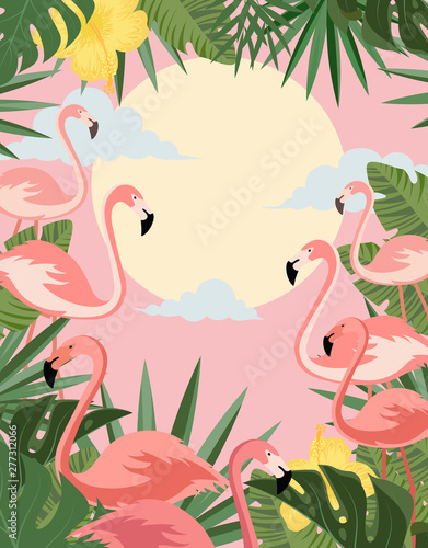 summer banner with flamingo