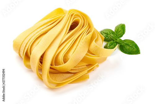 Italian Tagliatelle pasta, close-up, isolated on white background