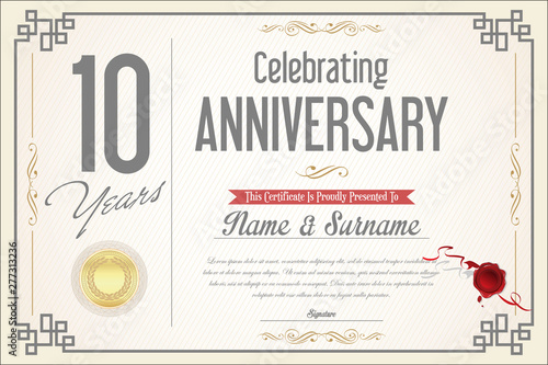 Retro vintage anniversary 10 years background  
