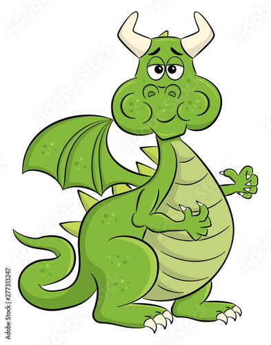 chewing cartoon dragon with a full mouth