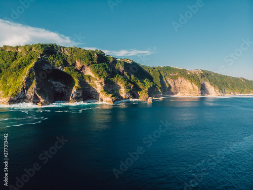 Amazing cliff and blue ocean. Aerial drone view