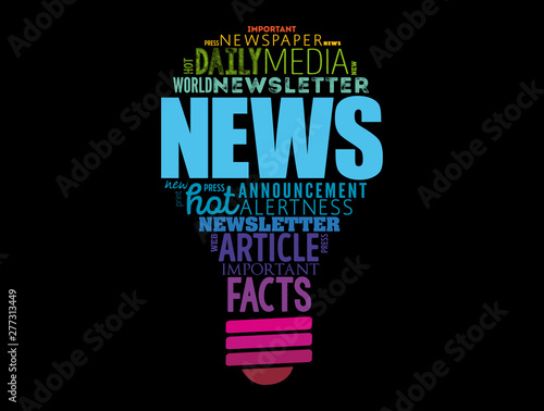 NEWS light bulb word cloud collage, business concept background
