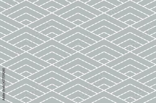 刺し子風パターン（返し縫い）　「菱青海波」　グレー地に白の糸