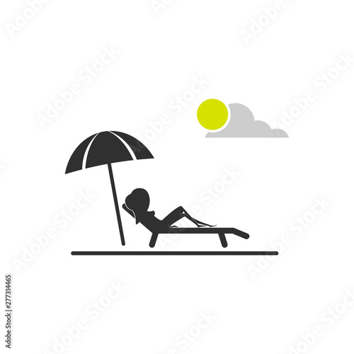 girl resting on the beach. vector symbol isolated on white