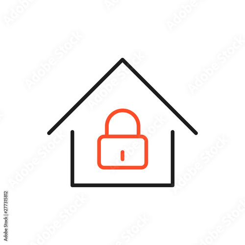 House under protection line icon isolated. Home and lock. Protection, safety, security, protect, defense concept. Vector Illustration