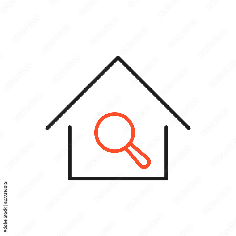 Selection of houses for rent icon. Search house icon with magnifier. Find home symbol. Selection of houses for rent icon. Search house icon with magnifier. Find home symbol.
