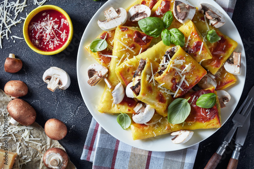 crepe rolls with parmesan and mushrooms filling photo