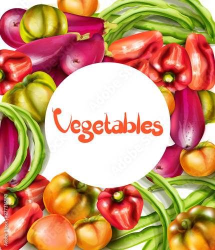 Vegetables eggplant, pepper, yellow tomatoes Vector watercolors