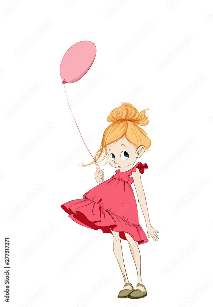 Little girl with a balloon Vector. Cartoon character colorful illustrations Little girl with a balloon Vector. Cartoon character colorful illustrations