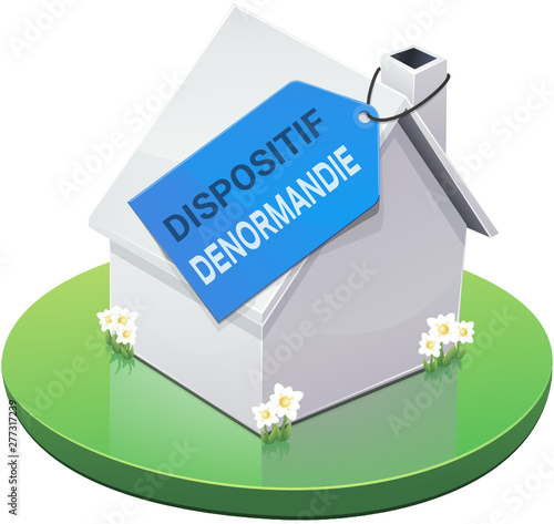 Maison blanche et étiquette Dispositif Denormandie (détouré)