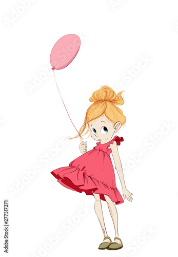 Little girl with a balloon Vector. Cartoon character colorful illustrations