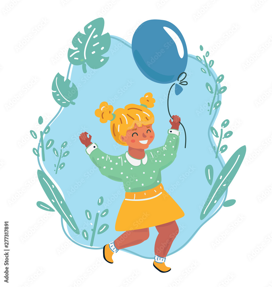 Little girl running with balloons. Little girl running with balloons.