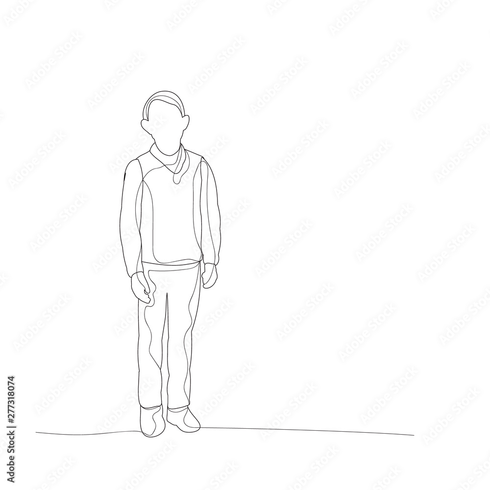 isolated, sketch with child lines, boy stands isolated, sketch with child lines, boy stands