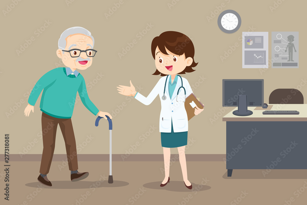 doctor helps her grandfather to go to the walker doctor helps her grandfather to go to the walker