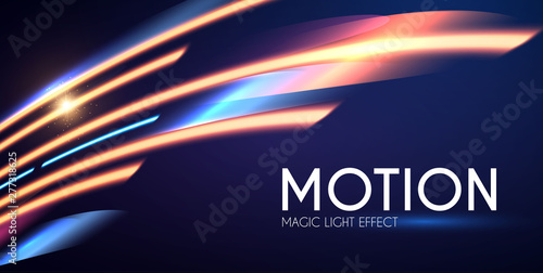 Magic Neon Light Effect. Motion Beam Design. Colorful Futuristic Space.