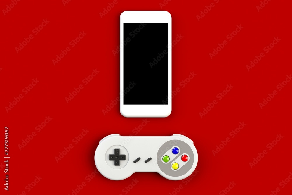 Chaise longue Soap Conversely Video game console GamePad. Gaming concept. Top view retro joystick with  smartphone isolated on red background, 3D rendering Stock Illustration |  Adobe Stock