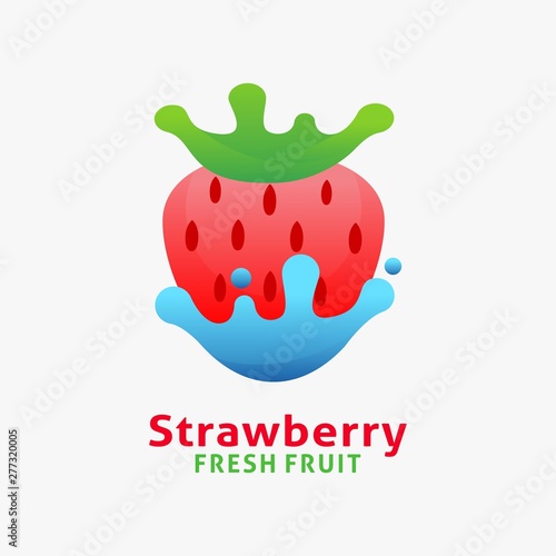 Fresh strawberry fruit logo design with water splash