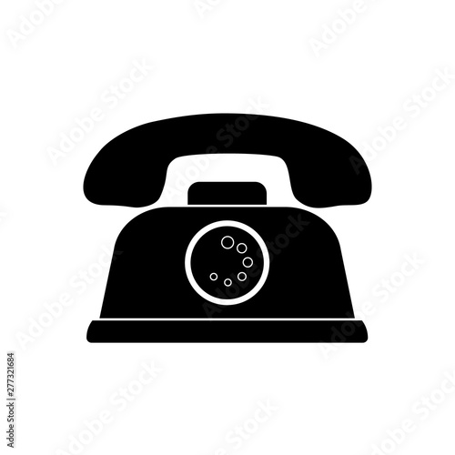 wired telephone, black icon, vector