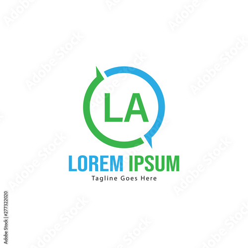Initial LA logo template with modern frame. Minimalist LA letter logo vector illustration