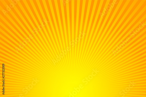 Sun rays, sunburst on yellow and orange color background. Vector illustration summer background design.