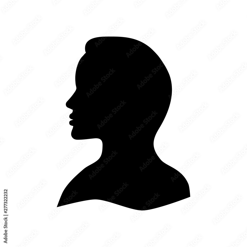 Woman head silhouette, face profile, vignette isolated on white background. Vintage design for invitation, greeting card. Line style.