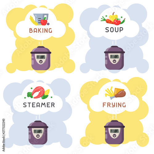 Vector concept of cooking various dishes in a slow cooker
