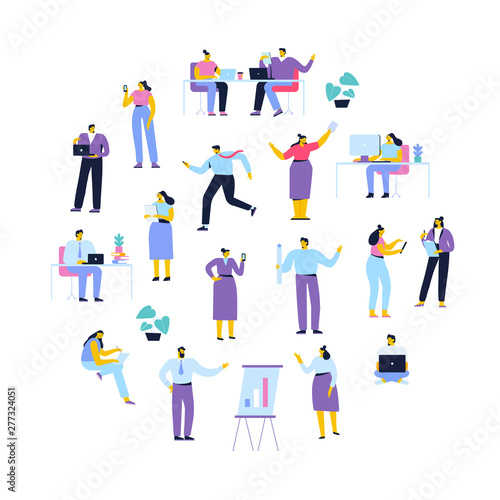 Business People vector set. Business team. Teamwork, brainstorming. Success. Men and women. Flat vector characters isolated on white.  © Oksana
