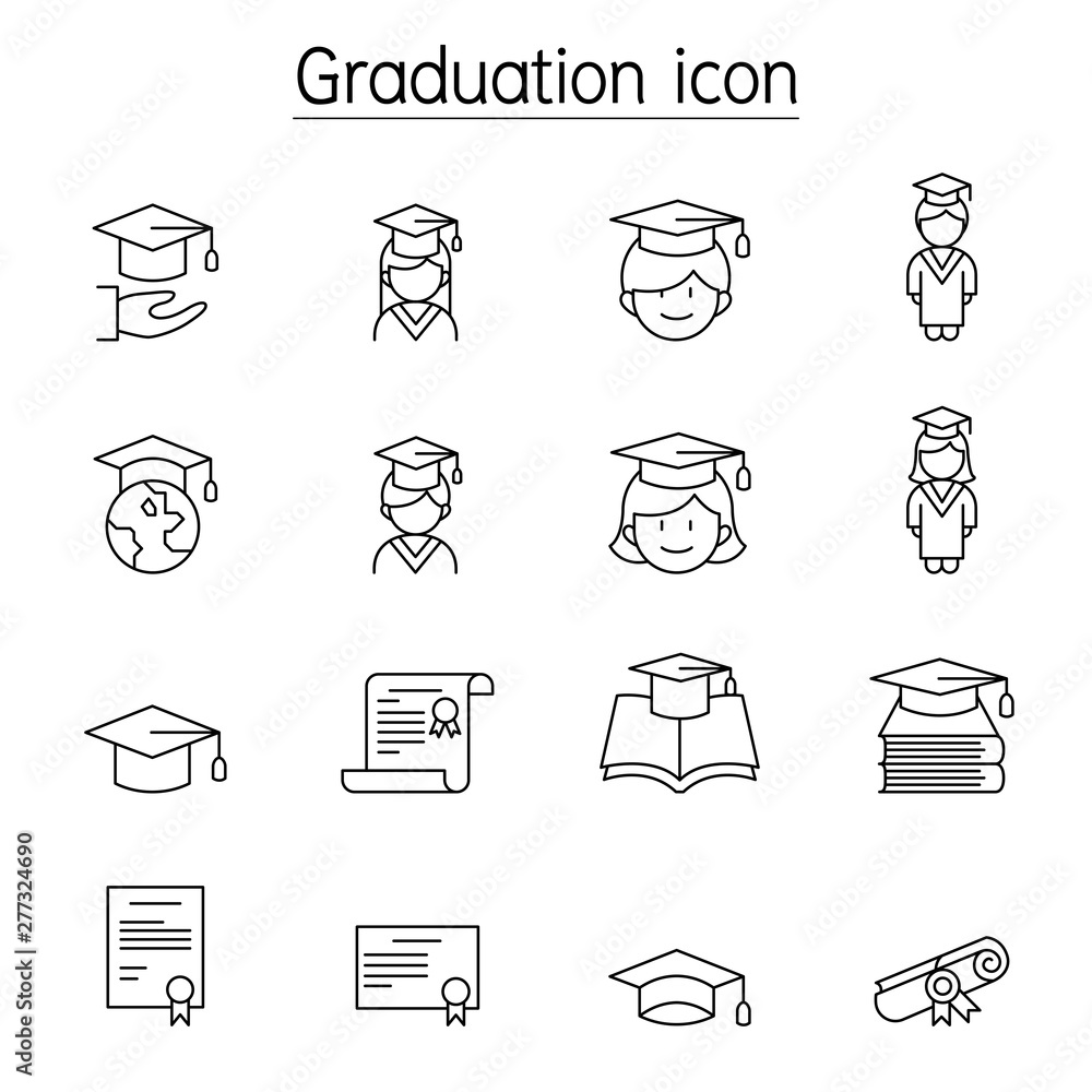 Graduation icon set in thin line style Stock Vector | Adobe Stock