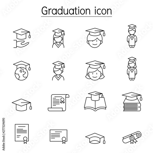 Graduation icon set in thin line style