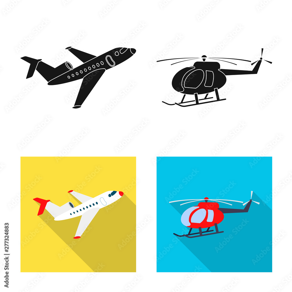 Vector illustration of plane and transport icon. Collection of plane and sky vector icon for stock.