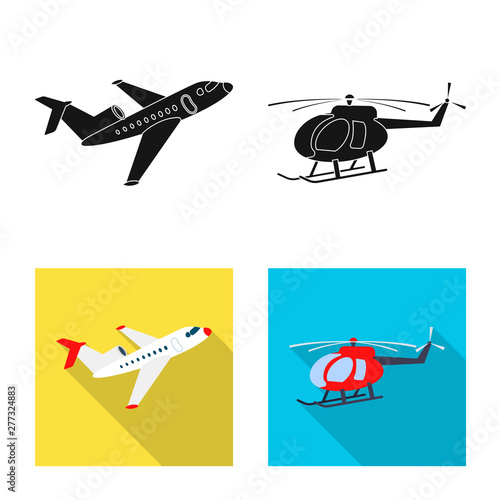 Vector illustration of plane and transport icon. Collection of plane and sky vector icon for stock.