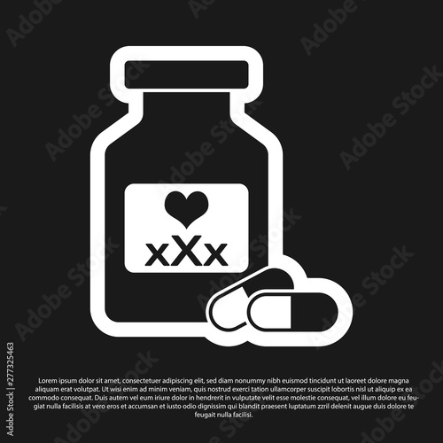 Black Medicine bottle with pills for potency aphrodisiac icon