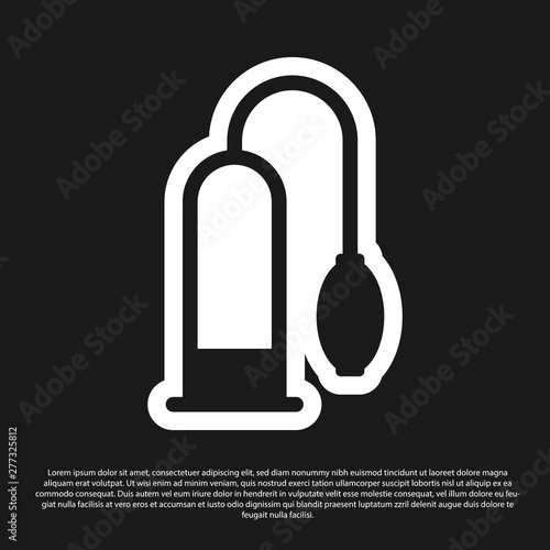 Black Penis pump icon isolated on black background. Penis enlarger. Sex toy for men. Vacuum pump with a blower to increase the penis. Vector Illustration