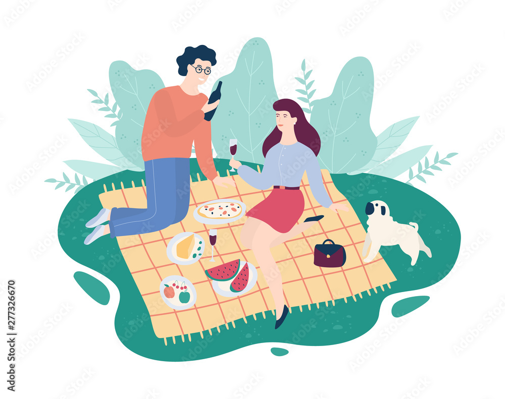 Family spend time outdoor on picnic. Summer camping.